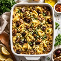Tortellini Mushroom Olive and Bleu Cheese Casserole