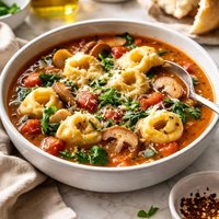 Tortellini Soup with Tomatoes Mushrooms