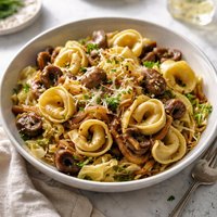 Tortellini with Cabbage Onions Mushrooms