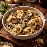 Tortellini with Mushroom and Garlic Sauce