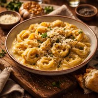 Tortellini with Roasted Garlic Sauce Appetizer