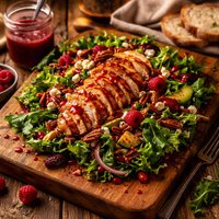 Tossed Green Salad W Chicken and Raspberry Chipotle Vinaigrette