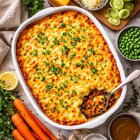 Traditional English Cottage Pie with Cheese and Leek Topping