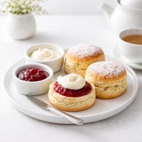 Traditional English Tea Time Scones with Jam and Cream