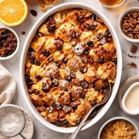 Traditional Fruity and Spiced Bread Pudding with Brandy