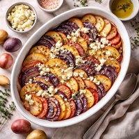 Tri Colored Potato and Goat Cheese Gratin