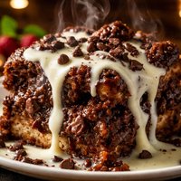 Triple Chocolate Bread Pudding White Chocolate Sauce