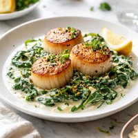Triple Scallop Delight with Creamed Spinach