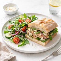 Tuna Arugula and Feta Sandwich and Salad