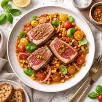 Tuna Mignon with Tomato Sherry Vinaigrette