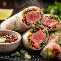 Tuna Spring Rolls with Lime Soy Sauce