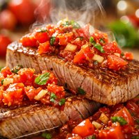 Tuna Steaks with Garlic Lovers Fresh Tomato Sauce