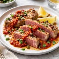 Tuna Steaks with Roasted Red Pepper Sauce