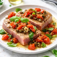 Tuna with Tomato Caper Basil Sauce