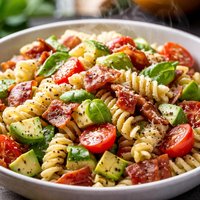 Turkey Bacon Pasta Salad with Lemon Basil Dressing