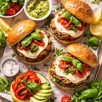 Turkey Burgers with Mozzarella and Roasted Peppers