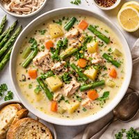 Turkey Leftover Creamy Potato and Asparagus Soup