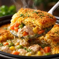 Turkey Pot Pie with Cornbread Crust for the Crock Pot