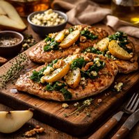 Turkey Steaks with Spinach Pears Blue Cheese