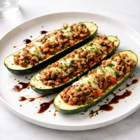 Turkey Stuffed Zucchini with Warm Balsamic Glaze