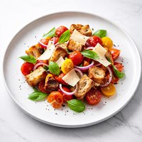 Tuscan Bread and Tomato Salad with Parmesan Cheese
