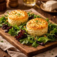 Twice Baked Goat Cheese Souffls on a Bed of Mixed Greens