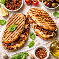 Two Cheese Panini with Tomato Olive Pesto