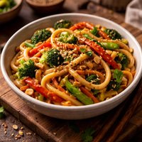 Udon Noodles with Asian Vegetables and Peanut Sauce