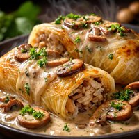 Ukrainian Cabbage Rolls with Mushrooms and Mushroom Sauce