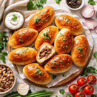 Ukrainian Pyrizhky with Meat Filling Stuffed Buns