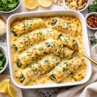 Ultimate Crab and Spinach Manicotti with Parmesan Cheese Sauce