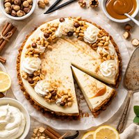 Vanilla Baked Cheesecake with Hazelnut and Cinnamon Crust