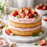Vanilla Cake with Strawberry Cream Frosting