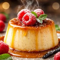 Vanilla Flan with Raspberries