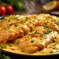 Veal or Chicken Scaloppine with Saffron Cream Sauce