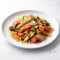 Vegetable and Tomato Chicken Fettuccine
