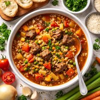 Vegetable Beef with Rice Soup