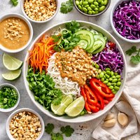 Veggies and Rice Noodles Starring a Spicy Peanut Sauce
