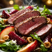 Venison Salad with Beetroot Apple and Hazelnuts