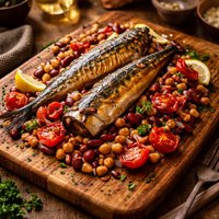 Very Healthy Smoked Mackerel with Tomato and Mixed Beans