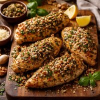 Walnut Pesto Chicken with Garlic and Parmesan