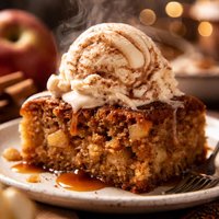 Warm Apple Cake with Cinnamon Swirl Ice Cream