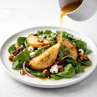 Warm Apple Vinaigrette with a Roasted Pear Spinach Salad
