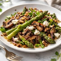 Warm Asparagus Mushroom Salad with Goat Cheese Balsamic Dressi