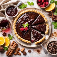Warm Chocolate Tart with Red Wine Sauce