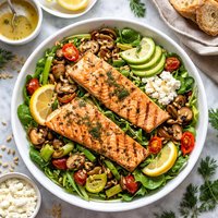 Warm Grilled Salmon Mushroom Leek Salad