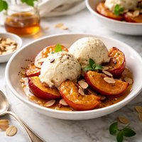 Warm Nectarines with Almonds and Vanilla Ice Cream Sweden