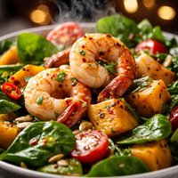 Warm Pumpkin Spinach Prawn Salad with Chilli Lime Dressing