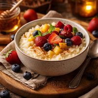 Warm Rice Pudding with Seasonal Fruit