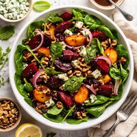 Warm Roasted Beet Salad with Spinach and Blue Cheese